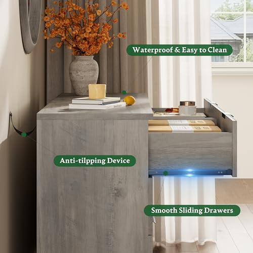 Xixini Fluted Dresser with 6 Drawers, 54" Wide Modern Chest of Drawers with Metal Handle, Wooden Dresser TV Stand, Wood Closet Clothes Storage Organizer for Bedroom, Living Room, Hallway, Light Grey - Image 6