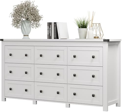 Xixini 59.1" Wide 9-Drawer Farmhouse Dresser for Bedroom, White by Xixini