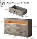 Wodeer Grey Dresser for Bedroom, Wooden 4 Drawer Dresser with LED Light, Dressers & Chests of Drawers with Metal Handles, Storage and Organization for Bedroom, Hallway, Entryway, Gray - Image 3