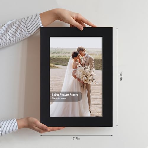 Hongkee 6x9 Picture Frame Set of 4, Made of Real Glass and Black Wooden Frame - 6 by 9 Photo for Wall or Tabletop Display - Image 2