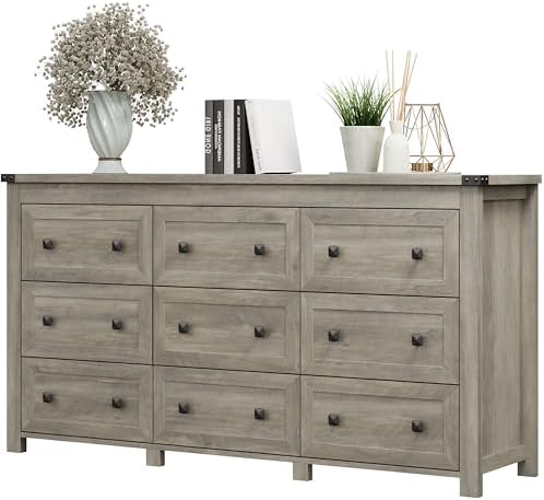 Xixini 59.1" Wide 9-Drawer Farmhouse Dresser for Bedroom, Light Grey by Xixini