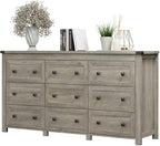 Xixini 59.1" Wide 9-Drawer Farmhouse Dresser for Bedroom, Light Grey by Xixini
