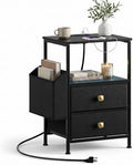 MALOL 2 Drawer Night Stand with Charging Station, Black by MALOL