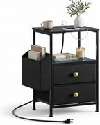 MALOL 2 Drawer Night Stand with Charging Station, Black by MALOL