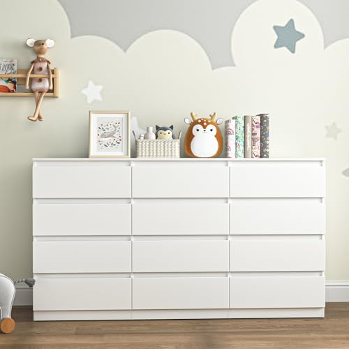 White 12 Drawer Dresser for Bedroom,Modern Long Deep Drawer Dresser,Wood Storage Chest of Drawer, Storage Organizer Drawers for Living Room - Image 5