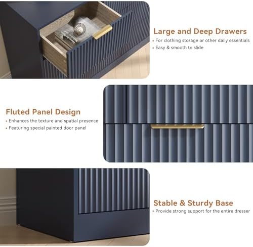Blue Dresser with 7 Drawer 55" Wide Fluted Dresser for Bedroom丨Modern Chest of Drawer with Metal Handles, Wood TV Stand for Bedroom, Living Room, Entryway, Hallway, Blue - Image 6