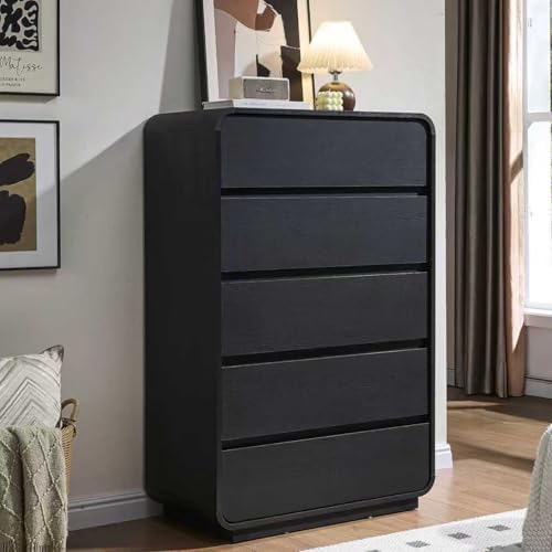 Standifurno 29.5’’ W Dresser for Closet, Black Drawers with Curved Design, Chest Drawer with 5 Drawers, Vertical Drawer with Large Storage, Wooden Dresser for Living Room, Nursery, Entryway by StandifurnoFurniture