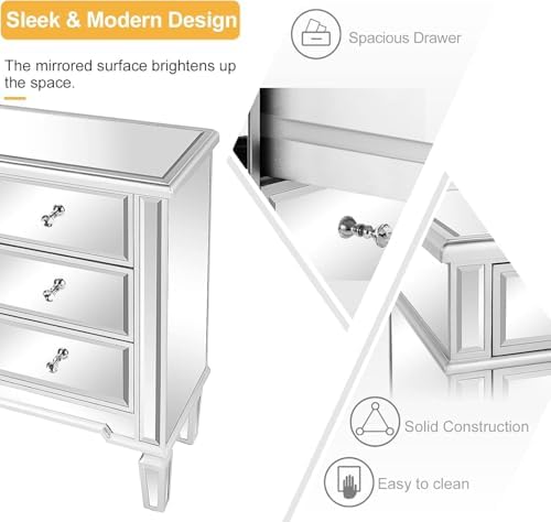 Bonnlo Mirrored Dresser 6 Mirror Drawers, Mirrored Cabinet, Glass Mirror Dresser, Modern Chest of Drawers, Silver, 32”L x 12”W - Image 3