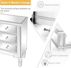 Bonnlo Mirrored Dresser 6 Mirror Drawers, Mirrored Cabinet, Glass Mirror Dresser, Modern Chest of Drawers, Silver, 32”L x 12”W - Image 3
