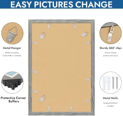 Hongkee 12x18 Picture Frame Set of 4, 12 x 18 Grey Wood Style(Mat 8.5x11) - Image 5