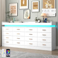 Hlivelood 16 Drawer Dresser with LED Light and Charging Station, Modern Chest of Drawers for Closet, Wide Drawer Organizer Cabinet for, Living Room, Entryway, Hallway, White by Hlivelood