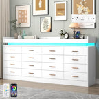 Hlivelood 16 Drawer Dresser with LED Light and Charging Station, Modern Chest of Drawers for Closet, Wide Drawer Organizer Cabinet for, Living Room, Entryway, Hallway, White by Hlivelood