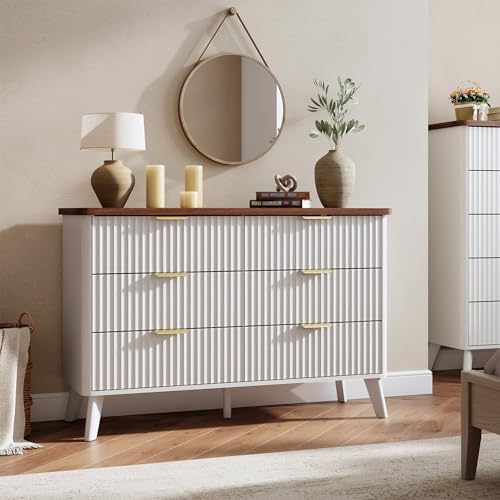 GarveeHome Fluted Dresser for Bedroom with 6 Deep Drawers, White - Image 3