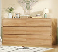 TEENFON 55" Dresser for Bedroom with 6 Drawers, Dressers & Chests of Drawers with Curved Profile Design, 6 Drawer Dresser, Bedroom Dressers, Wood Dressers for Bedroom, Hallway, Natural by TEENFON