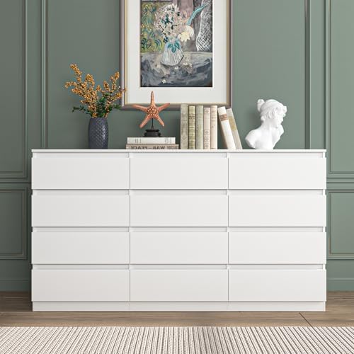 Vibe & Dine 12 Drawer Dresser, 59.1" Large Dresser for Bedroom Free Handle, Modern Wooden Chest of Drawers with Wide Storage for Living Room, White - Image 2