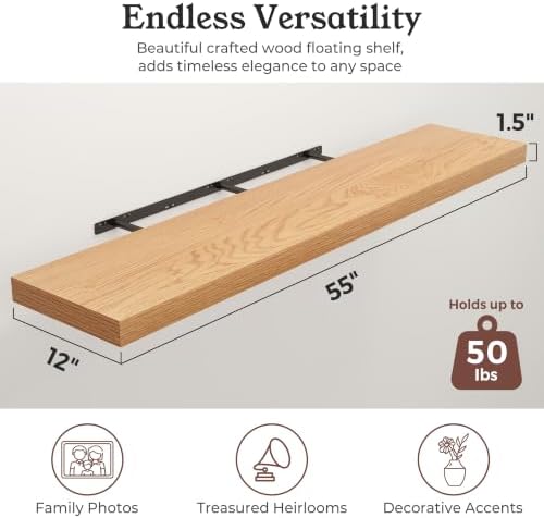 48" Natural Oak Color Floating Shelves 12inch Deep Shelf, Set of 1 - Image 2