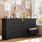9 Drawer Dresser for Bedroom, Wood Triple Wide Dressers with Metal Handle, Dresser Chests of Drawers, Vintage Design Storage Chest Cabinet and Organizer Drawers for Closet, Hallway, Entryway, Black - Image 4