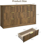 Walnut 6 Drawer Dresser for Bedroom, 55" Wide Fluted Chest of Drawers - Image 2