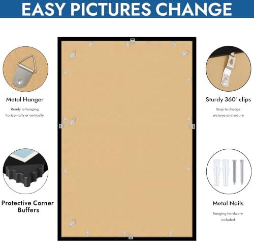 Hongkee 24x36 Poster Frame Set of 4, 24 x 36 Black Wood Style(Mat 20x30) - Image 5