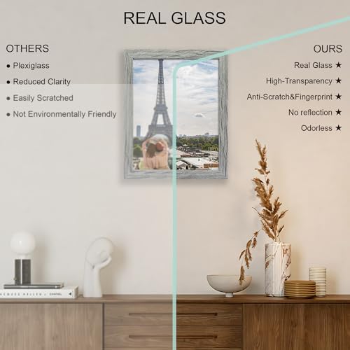 Hongkee 10x13 Picture Frame Set of 4, Made of Real Glass and Grey Frame, 10 by 13 Photo for Wall or Tabletop - Display Picture 8.5x11 with Mat or 10x13 Without Mat - Image 4