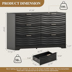 MALOL Coastline Fluted 6 Drawers Dresser for Bedroom, 48" Wide Modern Chest of TV Stand Organizers with Metal Handle, Storage Wooden Dresser Drawer for Living Room, Hallway, Closet, Black Wood - Image 2