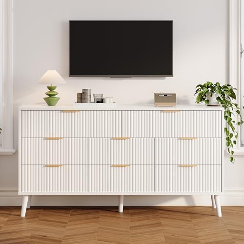 Fluted Dresser for Bedroom with 8 Drawers, Wooden Dresser with Metal Handle, White Dresser for Bedroom, Wood Closet for Hallway, Modern Storage Organizer for Living Room BDR104WW - Image 4