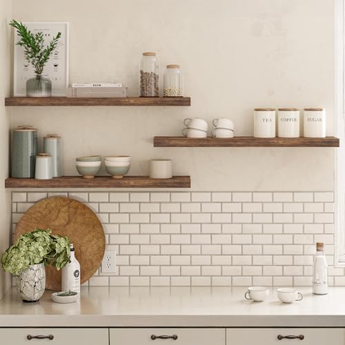 Ballucci Floating Shelves, 36" Long Wall Shelf, Set of 3, Wood Floating Shelves for Wall, Decorative Wall Shelves for Home Office, Living Room, Room Décor, 8" Deep, Set of 3, Rustic Brown - Image 6