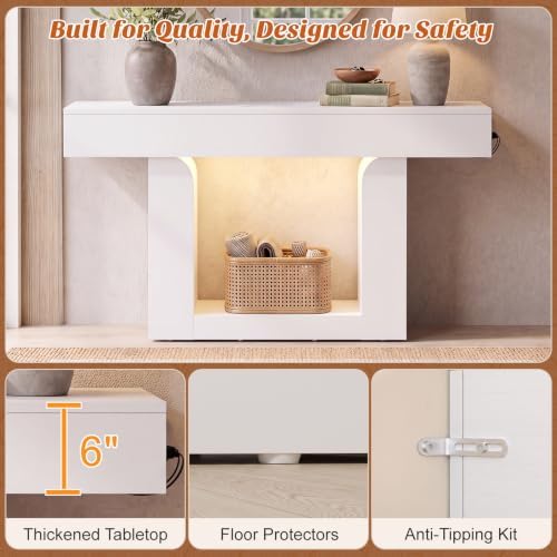 Homieasy Console Table, 47" Entryway Table with Charging Station, White - Image 7