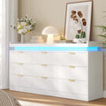 knoworld 9 Drawer Dresser for Bedroom, White Dresser with LED Lights and Power Outlet, Large Wooden Dressers Modern Chest of Drawers, Triple Wide 9 Drawer Dressers for Bedroom, Entryway, Hallway by KNOWORLD