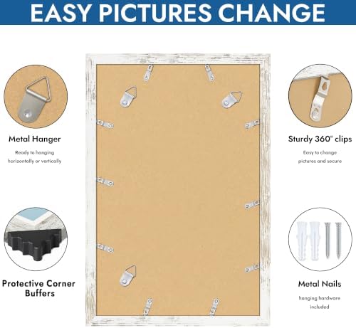 Hongkee 11x17 Picture Frame Set of 4, 11x17 Distressed White Wood, Mat 8x12 - Image 5
