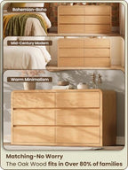 Modern 54" Wide 6 Drawers Dresser with Curved Profile Design,Oak - Image 3