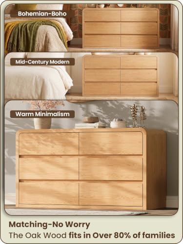 Modern 54" Wide 6 Drawers Dresser with Curved Profile Design,Oak - Image 3