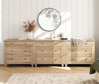 WAMPAT Wide 9 Drawer Dresser, Wooden Chest of Drawers for Bedroom, Oak - Image 3