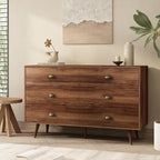 Walnut 6 Drawer Dresser for Bedroom, 47" Wood Dresser with Gold Handles. by CARPETNAL