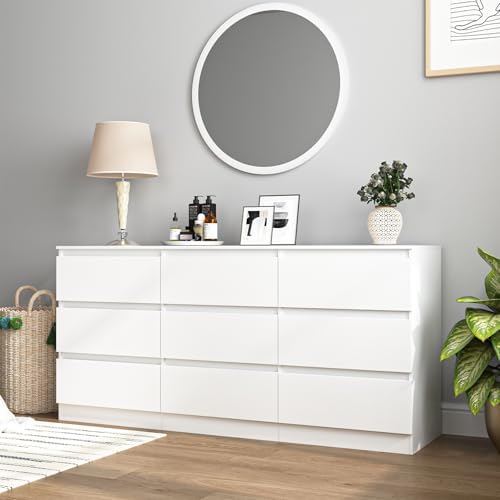 Vibe & Dine 9 Drawer Dresser, 59.1" Long Dresser for Bedroom Free Handle, Modern Wooden Chest of Drawers with Wide Storage for Living Room, White - Image 4