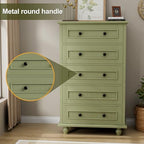 42.7'' Tall 5 Drawer Dresser for Bedroom, Vintage Green Wood Storage Chest - Image 6