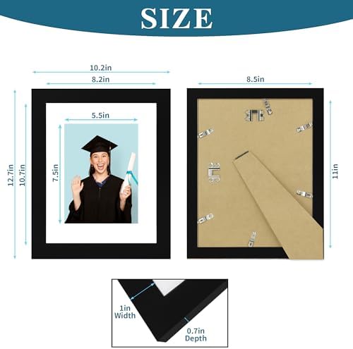 Hongkee 8.5 x 11 Picture Frame Set of 4, Made of Real Glass and Black Certificate & Diploma Frame, 8.5 by 11 Photo for Wall or Tabletop - Display Picture 6x8 with Mat or 8.5x11 Without Mat - Image 2