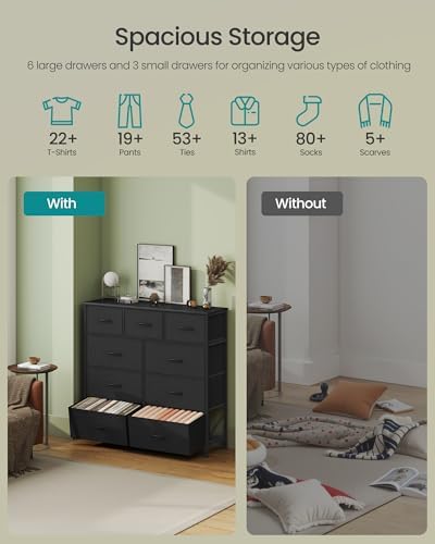 SONGMICS Dresser for Bedroom, Wide Dresser with 9 Fabric Drawers - Image 4