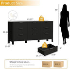 Wodeer 9 Drawer Black Dresser for Bedroom, 62" W Wood Storage Cabinet with Fluted Design, Modern Chest of Drawers & TV Stand for Living Room, Nursery Clothing Organizer with Metal Slides, Anti-Tipping - Image 2