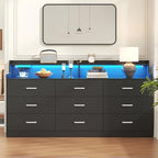 Bigbiglife 9 Drawer Dresser with Built in Power Outlet and LED Light, Modern Chest of Drawers for Bedroom, Triple Wide Drawer Organizer Cabinet for Living Room, Entryway, Hallway, Black - Image 3