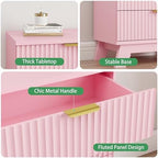 Xixini Fluted Nightstand with 3 Drawers, 24" Wide Side Table, Pink - Image 4