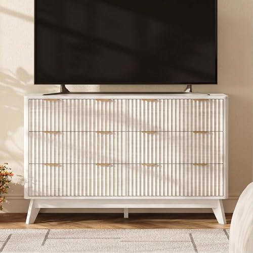 47" Wide Fluted 6 Drawers Dresser for Bedroom,Curved Edge,White - Image 3