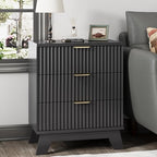 Xixini Fluted Nightstand with 3 Drawers, 24" Wide Side Table, Black - Image 3