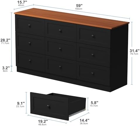 Furnify 9 Drawer Dresser, 59" Wide Dresser for Bedroom, Black - Image 2