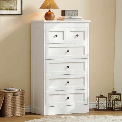 wanan Tall 6 Drawer Dresser for Bedroom, White Modern 43.3'' Tall Wood Chest of Drawers, Storage Organizer with Smooth Metal Rails & Anti-Tip Kit for Closet, Hallway, Living Room - Image 5