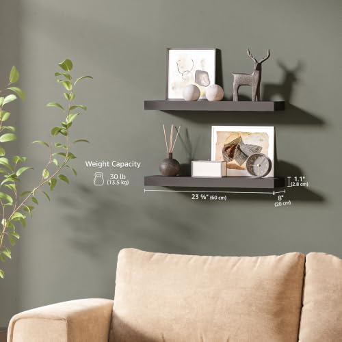 Ballucci Floating Shelf, 2-Pack 24" Black Floating Shelves for Wall, Wood Wall Shelf for Home Décor, Floating Shelves for Bathroom, Living Room, Bedroom, 8" Deep Wall Shelves - Image 3