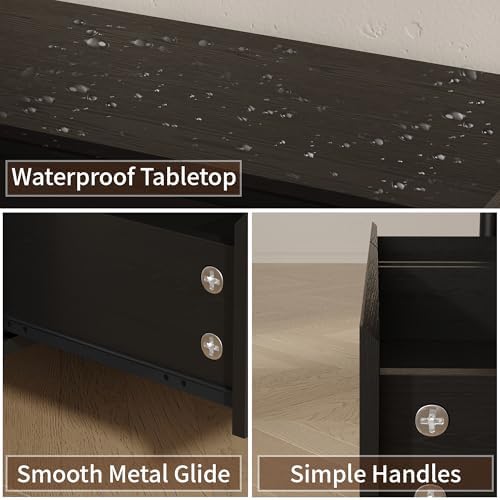 CHUWELL 51.1" Wide Black 7 Drawer Dresser for Bedroom with Solid Wood Legs - Image 4