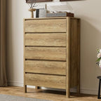 Furniway 45" Tall 5 Drawer Wood Dresser for Bedroom with Legs, Natural Oak by Furniway