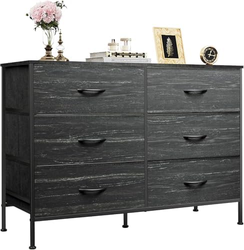 WLIVE Dresser for Bedroom with 6 Drawers, Charcoal Black Wood Grain Print by WLIVE