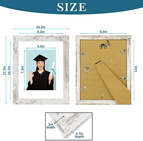 Hongkee 8.5 x 11 Picture Frame Set of 4, Made of Real Glass and Distressed White Certificate & Diploma Frame, 8.5 by 11 Photo for Wall or Tabletop - Display Picture 6x8 with Mat or 8.5x11 Without Mat - Image 3